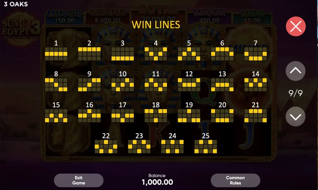 Slot Sun of Egypt 3 lines