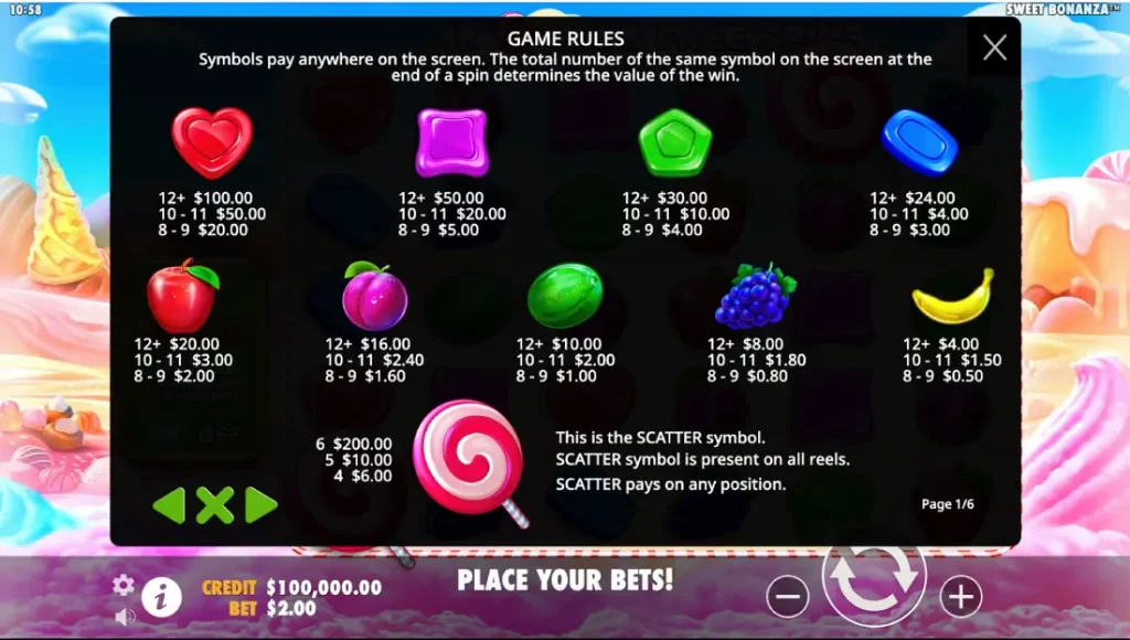 Slot Sweet Bonanza symbols